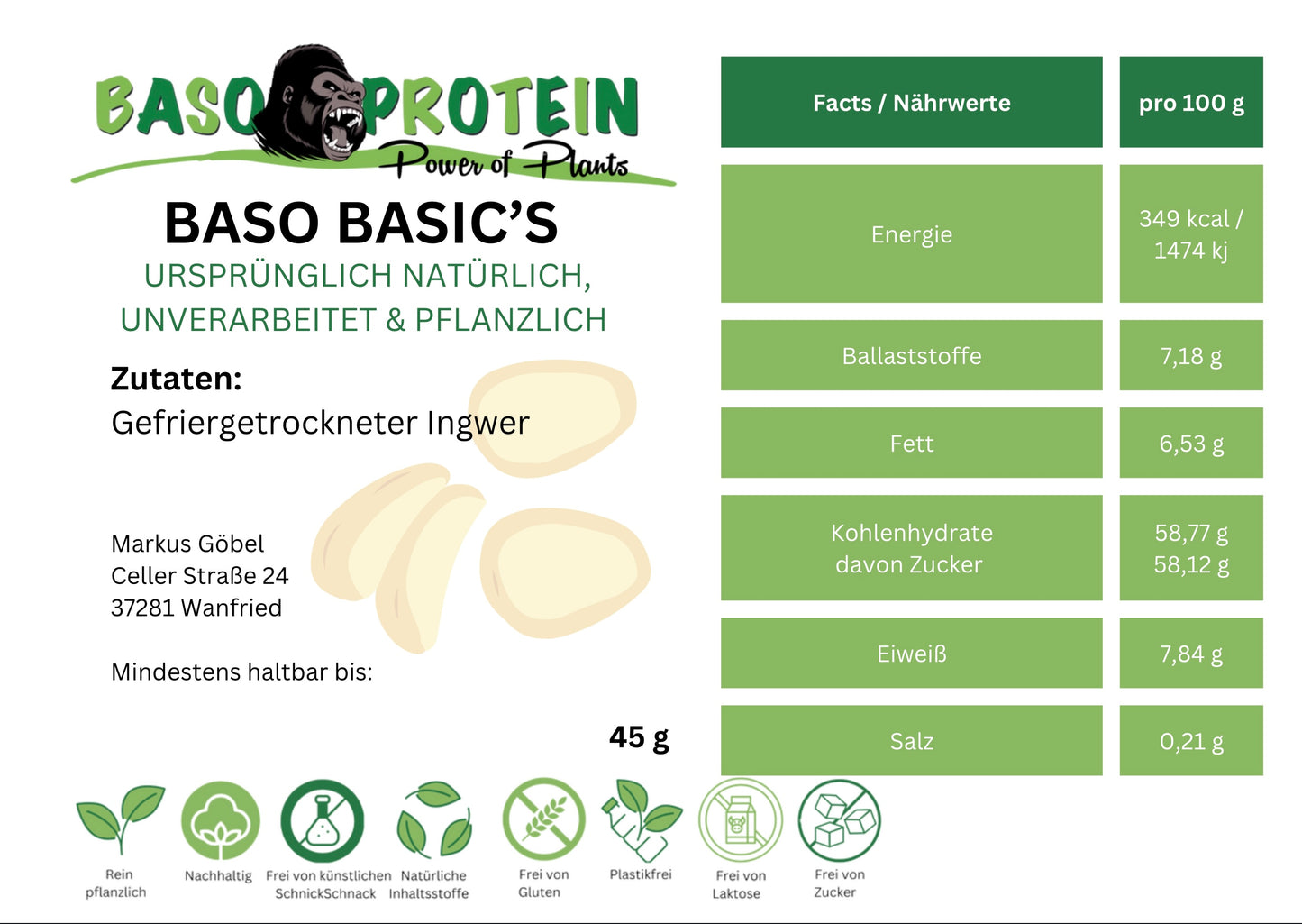 Bio Ingwerstücke gefriergetrocknet