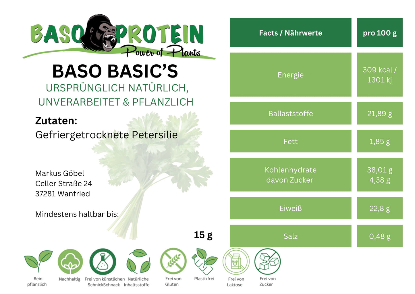 Bio Petersilie gefriergetrocknet