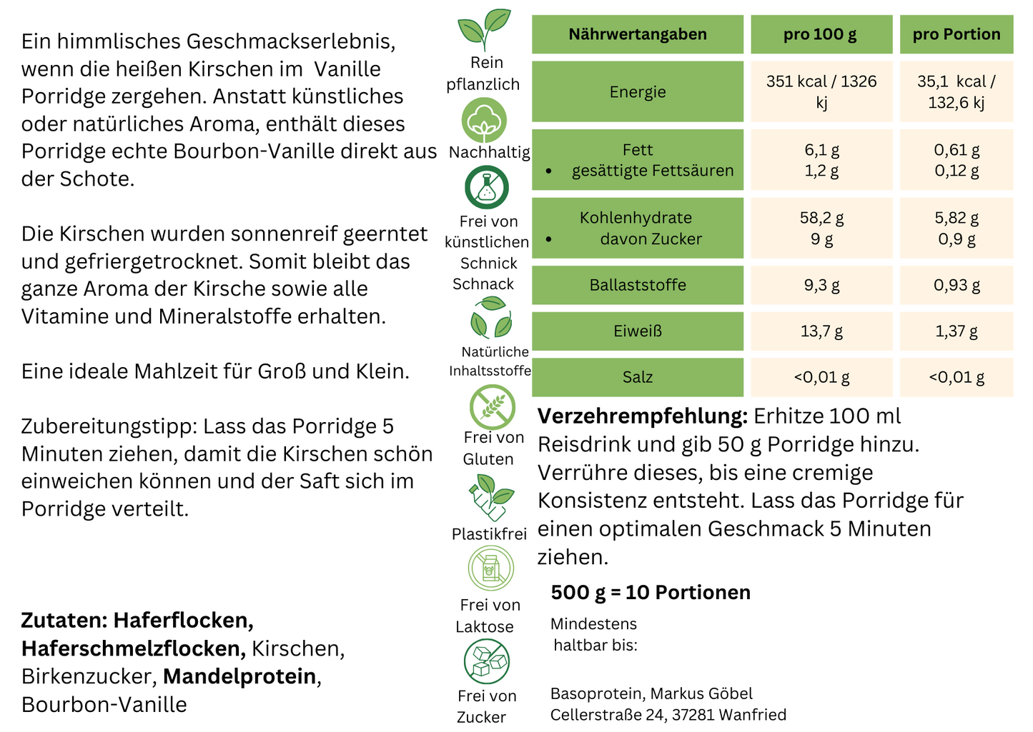 Vanilleporridge mit heißen Kirschen